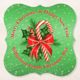 Posavasos De Papel Añadir nombre cambiar texto Navidades verdes rojos