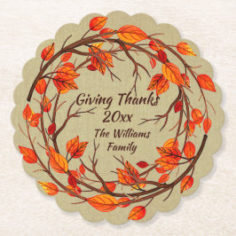 Posavasos De Papel Añadir nombre coincidente Acción de Gracias Autumn