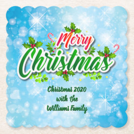 Posavasos De Papel Añadir nombre coincidente Feliz Navidad Azul