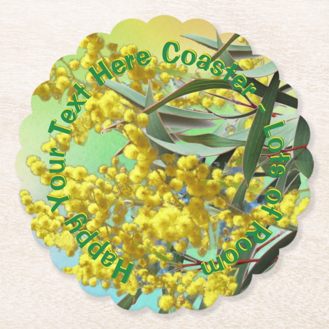 Posavasos De Papel Añadir Wattle & Gum Leaves Aussie Scalloped (Anverso)