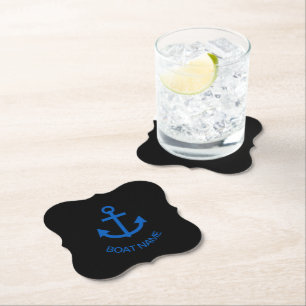 Posavasos De Papel Anchor Blue Personalizado Tu Nombre De Barco Negro