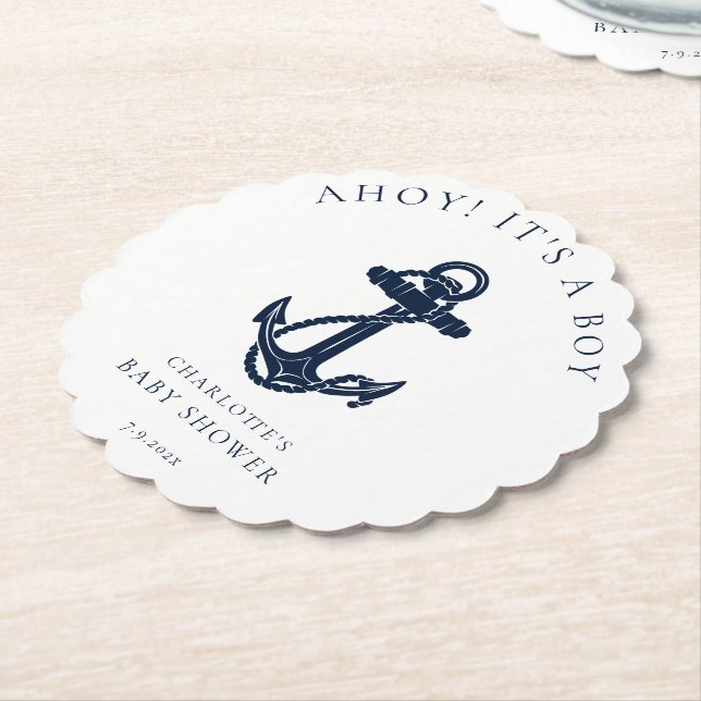 Posavasos De Papel Anchor Náutico Personalizado moderno Baby Shower (En perspectiva)