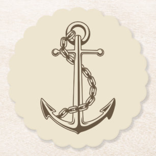 Posavasos De Papel Ancla de barco marrón náutico Boda Fiesta