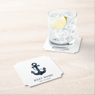 Posavasos De Papel Ancla personalizada azul marino náutico