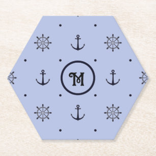 Posavasos De Papel Anclas Náuticas, Timón de Barco, Lunares Azules