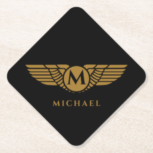 Posavasos De Papel Angel Wings Vintage Golden Name First Monograma