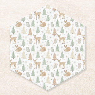Posavasos De Papel Animales de Bosque Invernal Patrón Continuo