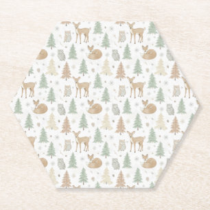 Posavasos De Papel Animales de Bosque Invernal Patrón Continuo