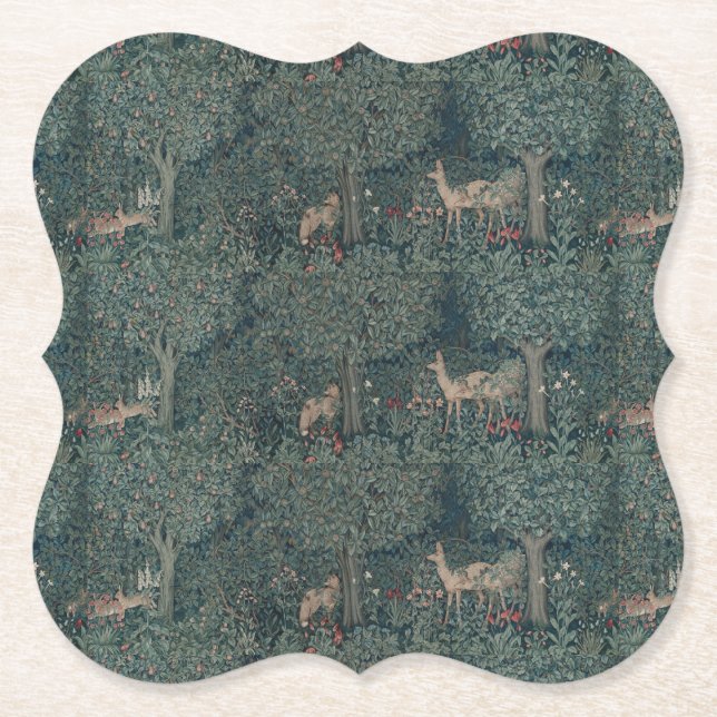 Posavasos De Papel Animales del bosque de vegetación de William Morri (Anverso)