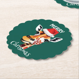 Posavasos De Papel Animales divertidos de Safari Giraffe Santa Xmas f