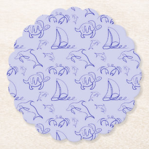 Posavasos De Papel Animales marinos y patrón de dibujo de una línea