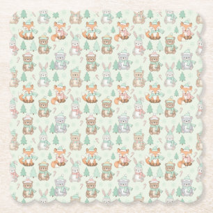 Posavasos De Papel Animales Navideños Adorables Patrón Continuo
