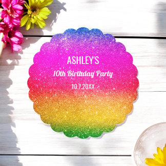 Posavasos De Papel Aniversario del Arcoiris Amarillo Azul Púrpura