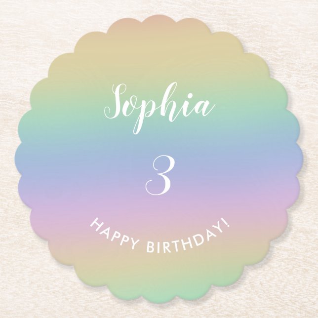 Posavasos De Papel Aniversario del Gradiente Arcoiris Colorido Pastel (Anverso)