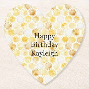 Posavasos De Papel Aniversario del nacimiento del honeycomb amarillo