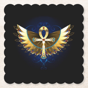 Posavasos De Papel Ankh de oro con alas