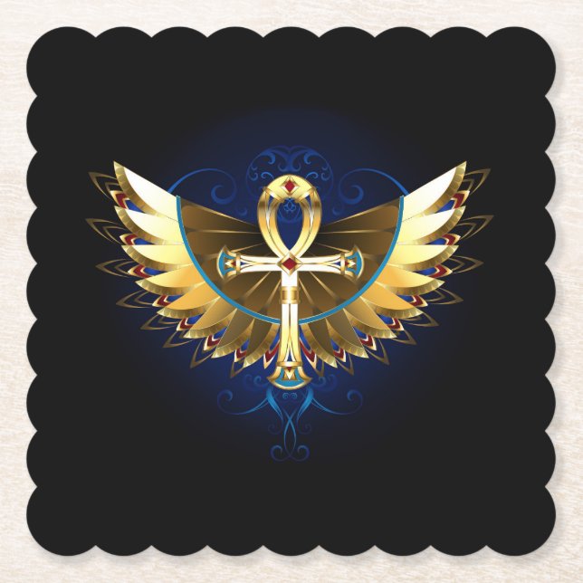 Posavasos De Papel Ankh de oro con alas (Anverso)