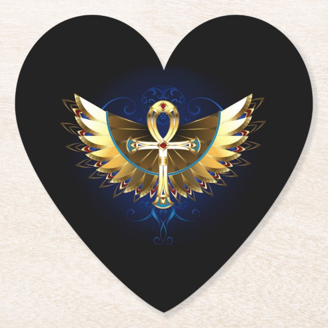 Posavasos De Papel Ankh de oro con alas (Anverso)