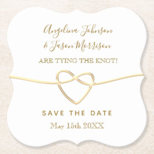 Posavasos De Papel Anudando El Nudo Boda de Oro y Blanco Save The Dat
