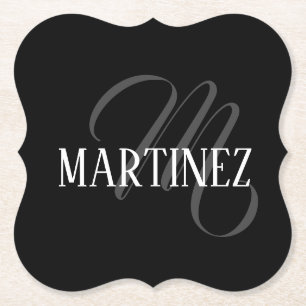 Posavasos De Papel Apellido personalizado elegante negro   Nombre