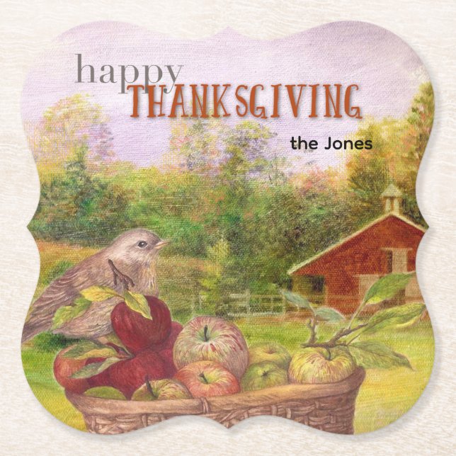 Posavasos De Papel Apple Harvest Happy Acción de Gracias (Anverso)