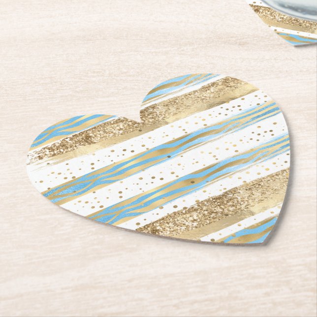 Posavasos De Papel Aqua Blue Gold Purpurina Confetti Zebra Animal (En perspectiva)