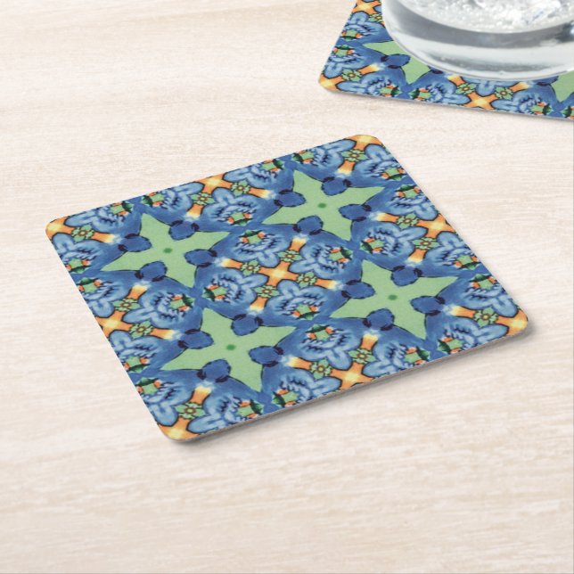 Posavasos de papel Arabesco de Pájaro Azul (En perspectiva)