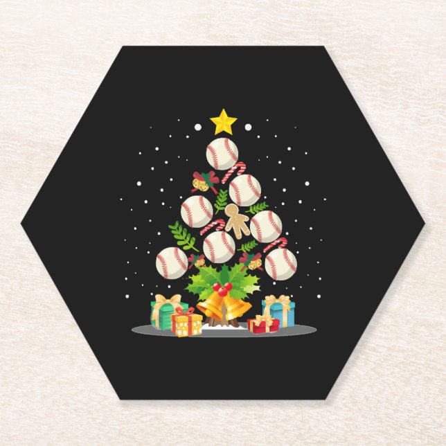 Posavasos De Papel árbol de navidad de béisbol (Anverso)