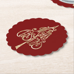 Posavasos De Papel Árbol de Navidad de oro rojo