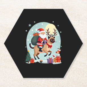 Posavasos De Papel Árbol de navidad de reno siamés de Santa Riding L
