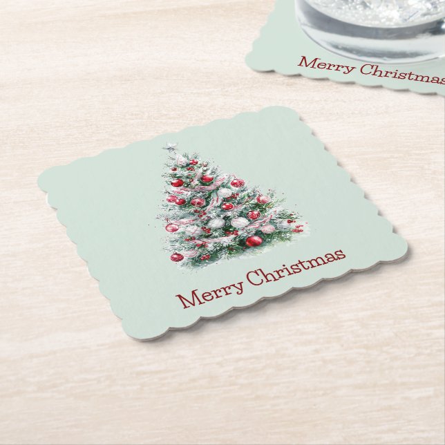 Posavasos De Papel Árbol de Navidad Red Peppermint (En perspectiva)