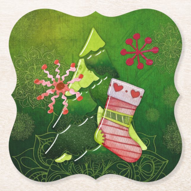 Posavasos De Papel Árbol de Navidad y Whimsey aleteado (Anverso)