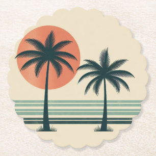 Posavasos De Papel Árbol de palmeras tropicales retro/vintage