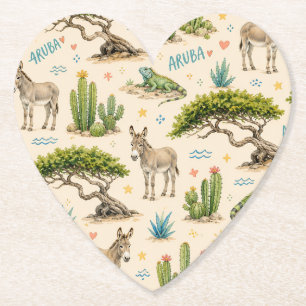 Posavasos De Papel árbol divi de Aruba, burro, iguana, cactus