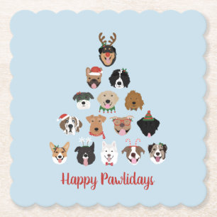 Posavasos De Papel Árbol feliz de Navidad del perro de los Pawlidays
