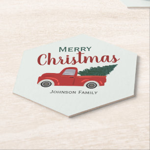 Posavasos De Papel Árbol navideño rojo personaliza montaña rusa de