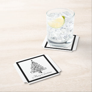 Posavasos De Papel Árboles de Navidad Dobles Minimalistas en blanco y