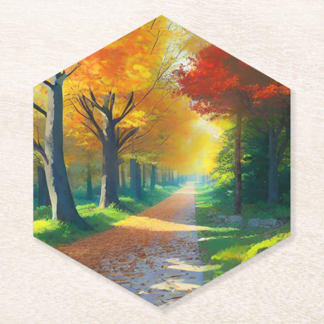 Posavasos De Papel Árboles otoñales en el bosque- (Anverso)