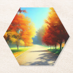Posavasos De Papel Árboles otoñales en el bosque 33657