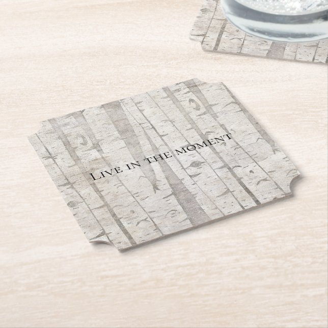 Posavasos De Papel Árboles Rústicos de Abedul Blanco (En perspectiva)