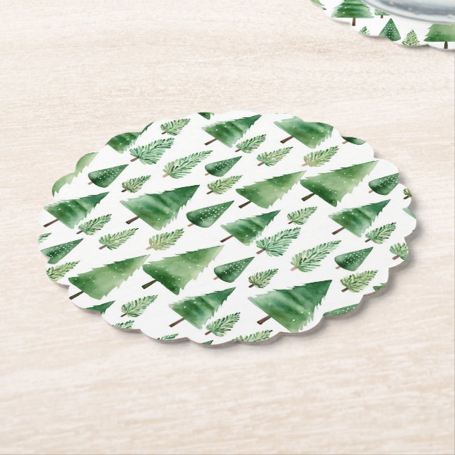 Posavasos De Papel Árboles verdes de Navidad (En perspectiva)