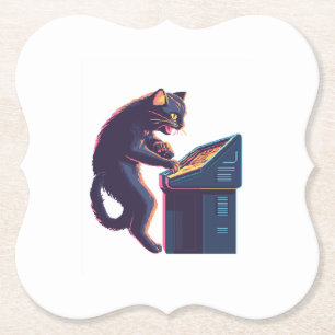 Posavasos De Papel Arcade Meowster – Gato Jugador Nostálgico