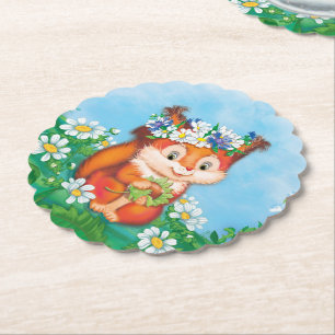 Posavasos De Papel ardilla linda naranja