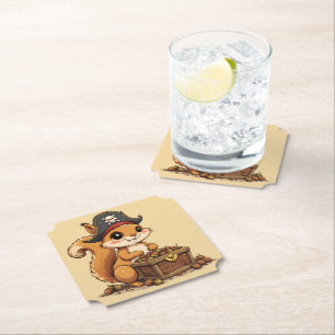 Posavasos De Papel Ardilla Pirata con Tesoro de Bellotas Divertida y