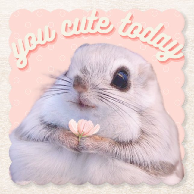 Posavasos De Papel Ardilla suave y flor en fondo rosa (Anverso)