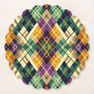 Posavasos De Papel Argyle Mardi Gras verde púrpura amarillo