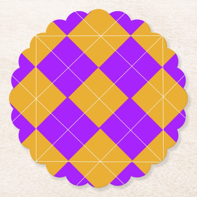 Posavasos De Papel Argyle morado y Naranja (Anverso)