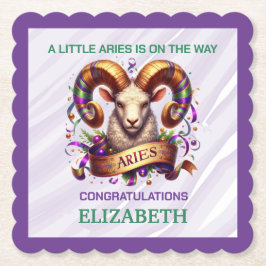 Posavasos De Papel Aries Zodiac Baby Shower Lavender and Green