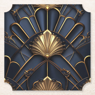 Posavasos De Papel Art Deco años 20 Azul Marino y Dorado Elegante