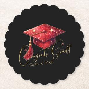 Posavasos De Papel Arte de graduación elegante en rojo, dorado y negr